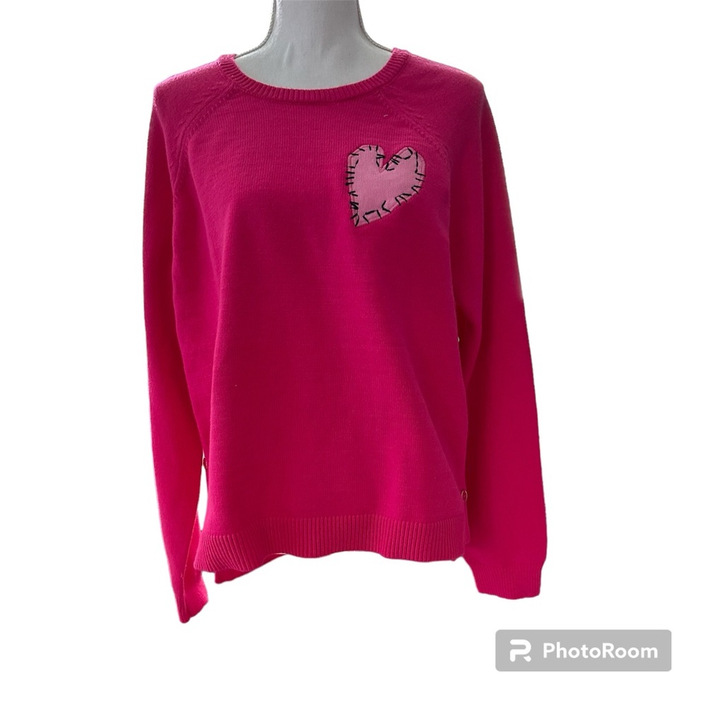 Aqua by Keri Rosenthal Sweater SZ L DK pink w/ light pink heart